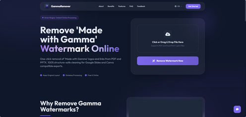 Remove "Made with Gamma" watermarks from your presentations and websites instantly. Enhance your professional brand with our easy-to-use, free online 
